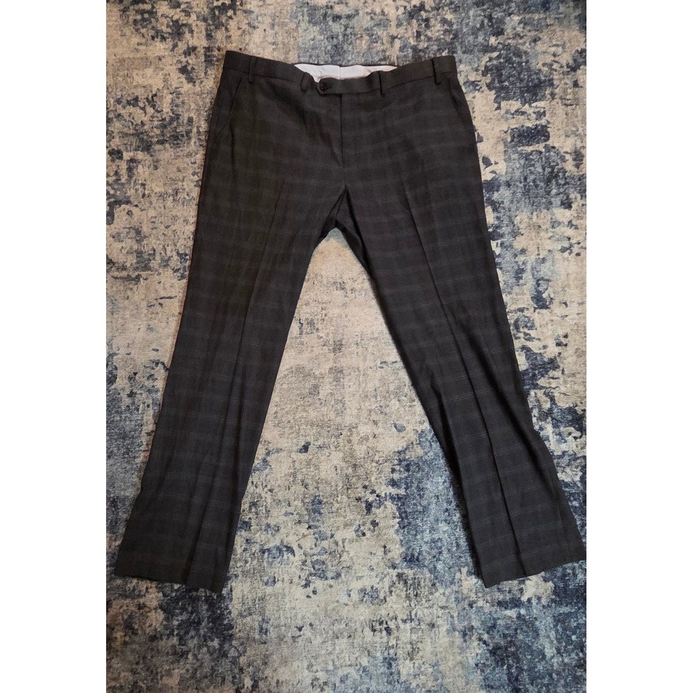 Ralph Lauren Mens Grey Plaid Dress Pants 38W x 30L Flat Front Trousers